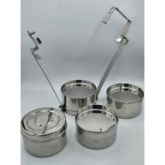 Stainless Steel Lunch Box Carrier W/ 4 Containers - for hiking, camping work - Picture 15 of 16